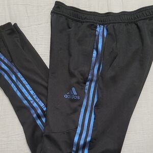 Adidas Mens Black Joggers with Blue Stripes